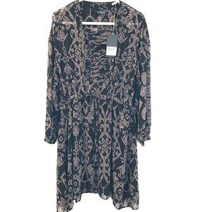 NWT Scotch and Soda mini dress women S/M black/tan laced asymmetric sheer west
